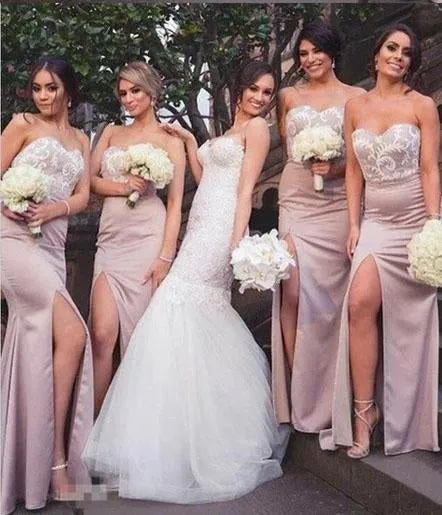 Mermaid Sweetheart Blush Bridesmaid Dresses with Lace, Wedding Party SWK20465