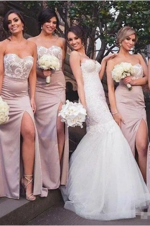 Mermaid Sweetheart Blush Bridesmaid Dresses with Lace, Wedding Party SWK20465