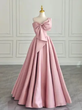 One Shoulder Pink Satin Prom Dress, Pink One Shoulder Satin Long Formal Evening Dresses