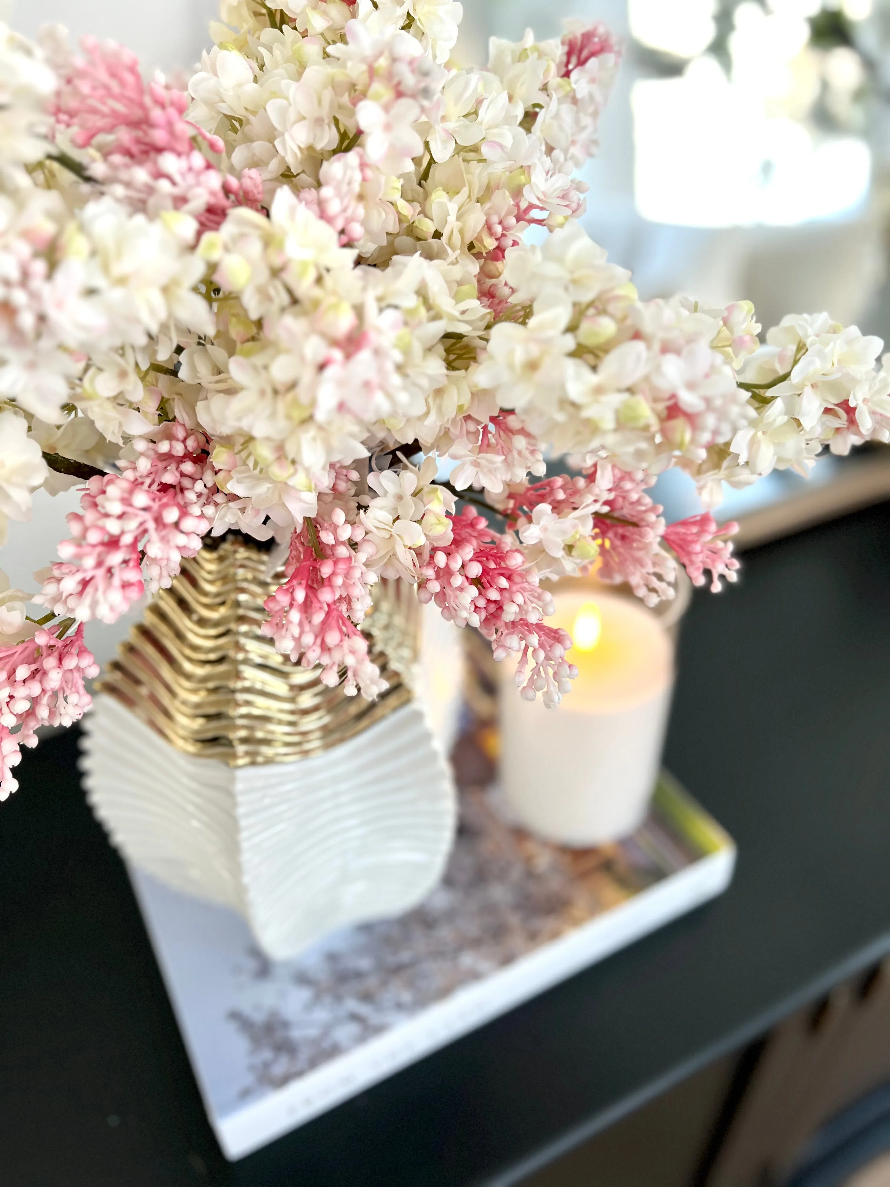 Pink & Cream Lilac Spray 25"