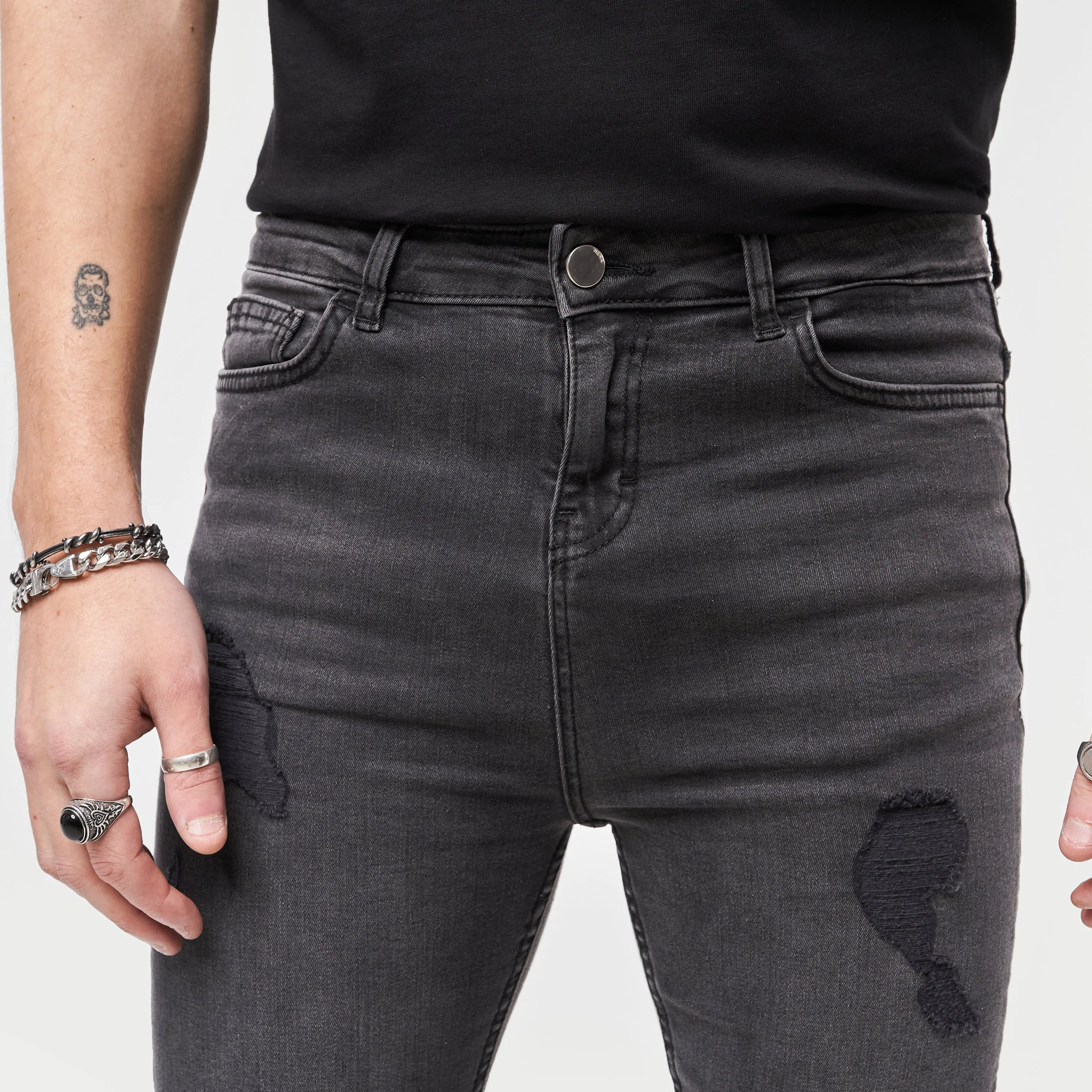 Signature Spray On Jeans - Ripped & Repaired - Grey
